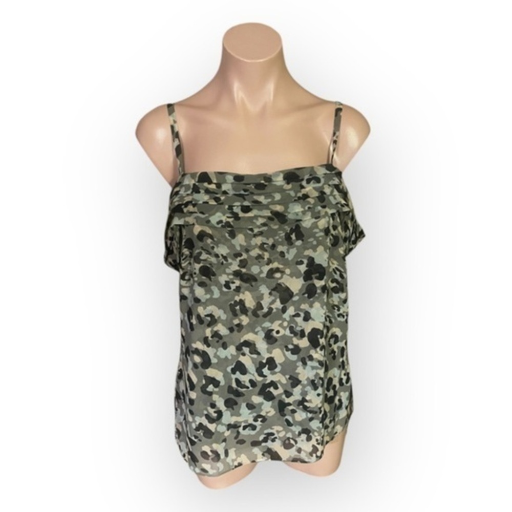 CAbi 5360 Small S Camo Tiered Cold Shoulder Tank Top Animal Print Blouse